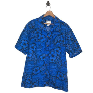 Vintage 80s Naniloa by Lamco Men's XL Blue Hawaiian Camp Shirt‎ Made In Hawaii
